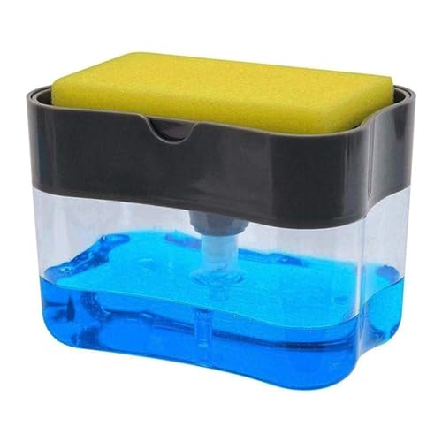 Image of Kuber Industries Rectangle Liquid Soap Dispenser for Kitchen | with Pump and Sponge Holder | Plastic, Lightweight & Durable | Multipurpose Use, Ergonomic Design & Easy to Clean (Grey)