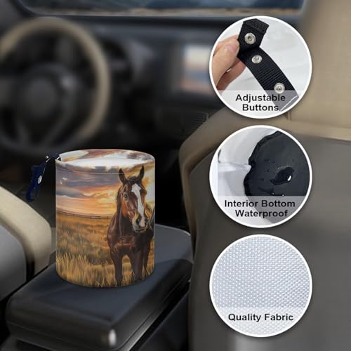 Image of Horse Mini Car Trash Bin with Adjustable Buttons Car Garbage Can Multipurpose Cars Storage Bag Collapsible Reusable