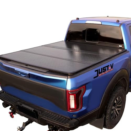 Just-V Hard Tri-Fold Truck Bed Tonneau Cover for Dodge Ram 1500 2009-2017 Only Fit Crew Cab Pickup 5.5FT Bed, Without Ram Box, Upgrade Solid FRP Textured Black