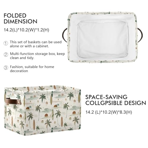 Image of Aslsiy Storage Basket Hawaii Palm Surf Nursery Bins Brown Baby Box Canvas Clothes Shelf Basket Laundry Hamper Gift Baskets for Home Closet 2 Pcs