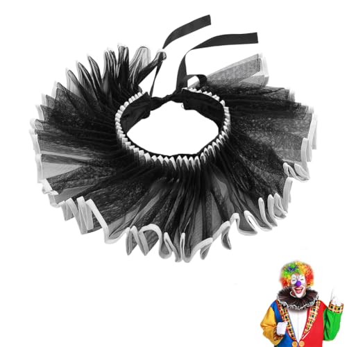 CRAFTYMELODY 1 Pieza Collar De Payaso Negro Estilo Elisabetano Dickens Con Volantes Extraíble De Tela Hecho De Cuello De Imitación Cuello De Cuello Adorno Victoriano Accesorio De Ropa