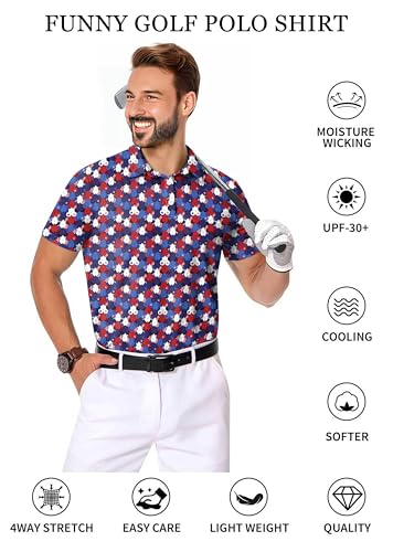 Funny Golf Shirts for Men Short Sleeve Funny Print Quick-Dry Polo Shirt Hawaiian Beach Summer 4th of July Golf Shirt miniatura 5