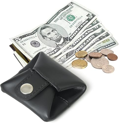 Image of Contacts Handcrafted Leather Coin Pouch - Compact Change Holder & Mini Wallet for Men & Women - Black