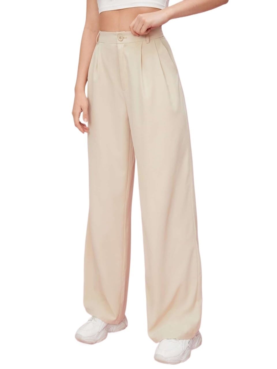 EFJONE Trousers Pants for Women Fall Trendy Solid High Waist Zip Up Straight Leg Pants Fashion Suit Pants