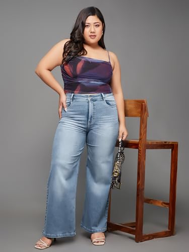 Image of Miss Chase A+ Women's Wide-Leg High-Rise Regular-Length Stretchable Cargo Denim Jeans