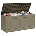 JUMMICO 78 Gallon Outdoor Deck Box Large Resin Storage Box for Patio Furniture Cushions and Garden Tools (Light Brown)