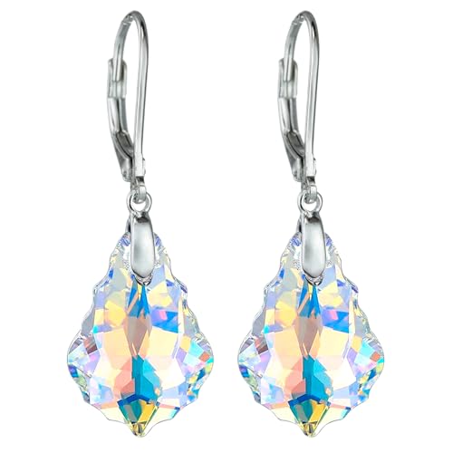 Austrian Elements Crystal Sterling Silver Leverback Dangle Earrings (Clear AB)