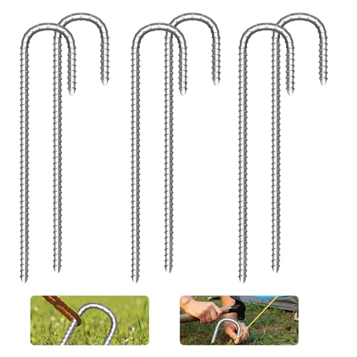 6 Pcs Tendalini per Trampolino Pesante,30cm a forma di J Picchetti da Campeggio Filettati, Chiodi del Trampolino Picchetti in Acciaio Filettati Paletti da Giardino Adatto per Campeggio, Trampolini