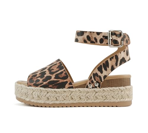 Image of Soda Topic Open Toe Buckle Ankle Strap Espadrilles Flatform Wedge Casual Sandal