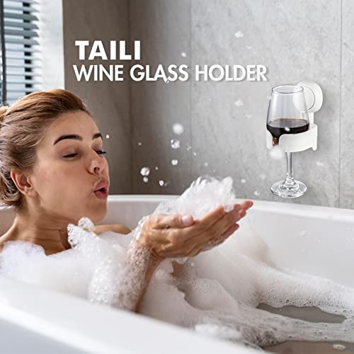 Image of TAILI Suction Cup Wine Glass Holder for Shower, Removable Wall-Mounted Bath Cup Holder for Beer, Wine, Drinks, Enjoy in The Spa, Bathroom, Kitchen, etc. White