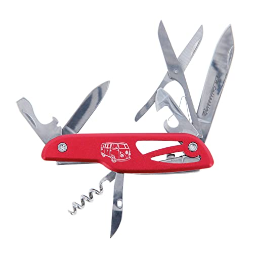 BRISA VW Collection - Volkswagen 3D Taschenmesser mit 6-Funktionen-Messer-Feile-Schere-Flaschen-Dosen-Korkenöffner (Volkswagen/Rot)