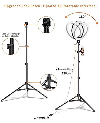 Ring Light with Tripod Stand, Oternal 10 Inches LED Ring Light for Phone, 3 Light Modes, 10 Brightness Levels, Adjustable Phone Holder, Ideal Accessory for Video, Streaming, Selfies, Make up