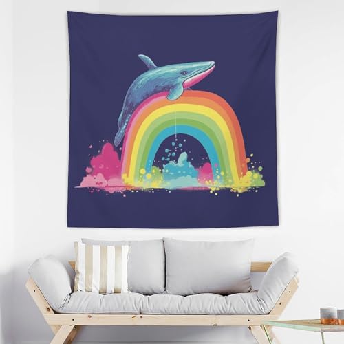 Tapisserie murale baleine arc-en-ciel - Tissu suspendu esthétique grand format pour chambre