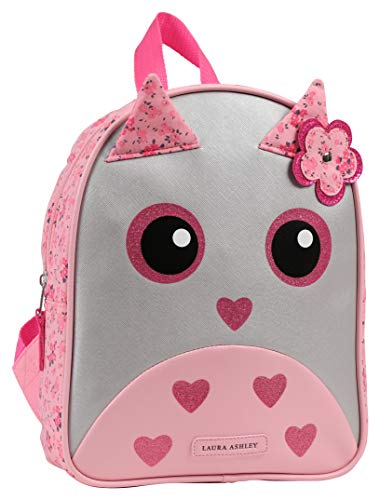 Laura Ashley Girls Silver Saffiano and Cotton Critter Owl Mini Backpack