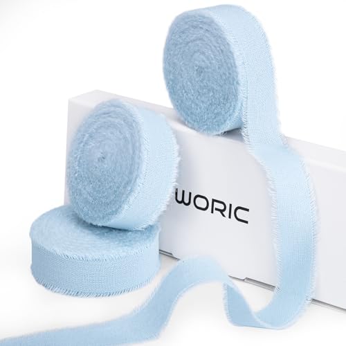 woric Light Blue Ribbon 5/8 Inch x 18Yards 3 Rolls Baby Blue Cotton Ribbon
