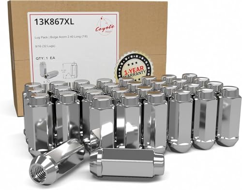 Image of Wheel Accessories Parts 32 Pcs 9 /16 inch-18 Thread Bulge Acorn 2.40 inch Long Lug Nuts Chrome 22mm 7 /8 inch Hex Fits Chevrolet GMC C20 K20 K30 K35 C2500 C3500 | Ram 2500 3500 | Dodge RAM 150 Mega Cab |