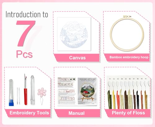 Image of Huacan 1pc House Embroidery Kits for Beginners Mountains River Landscape Small Cross Stitch Kits Ideal for Crafting Art & Gifts