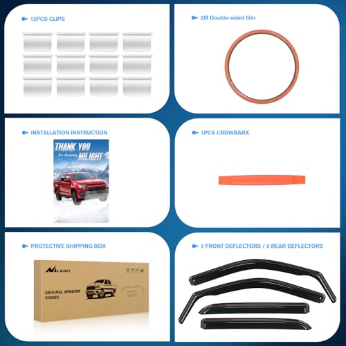 Image of Nilight Window Rain Guards for Ram 2500 3500 Crew Cab 2019-2026, 4PCS | Side Window Deflectors with smoke tint help reduce wind noise and remain secure through car washes