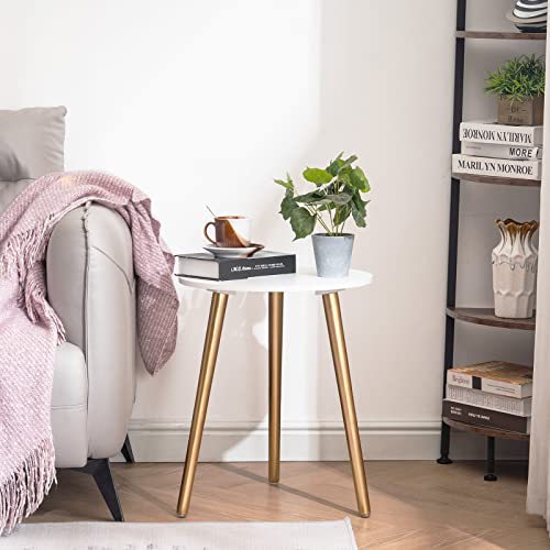 Apicizon Round Side Table Set Of 2, White Nightstand Coffee End Table For Living Room, Bedroom, Small Spaces, Easy Assembly Boho Side Table Home Decor Bedside Table With Wood Legs 16.5 Inch (Gold) #TOP1
