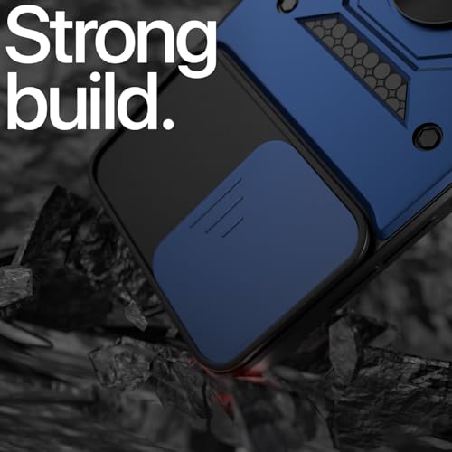 Image of Pikkme Back Cover for Infinix Note 50x 5G | 360 Protection Case | Sliding Camera Shield Cover & Ring Holder Stand D10 Tough Armor Bumper Case (Blue)