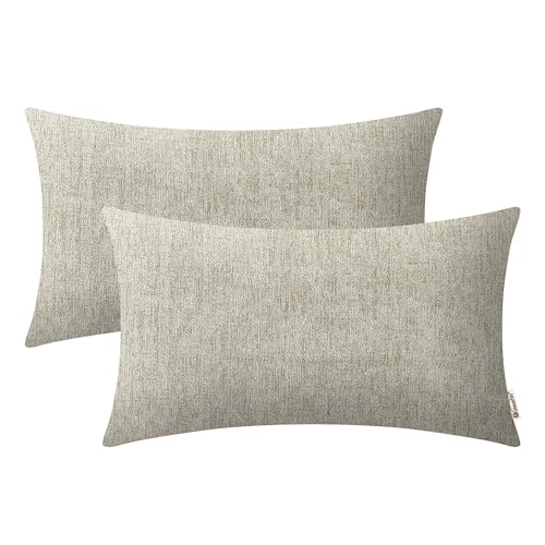 Image of BRAWARM Chenille Throw Pillow Covers 12x20 Inches - Taupe Chenille Lumbar Pillow Covers Pack of 2, Solid Dyed Soft Chenille Pillow Cases for Couch Sofa Bed Home Decoration
