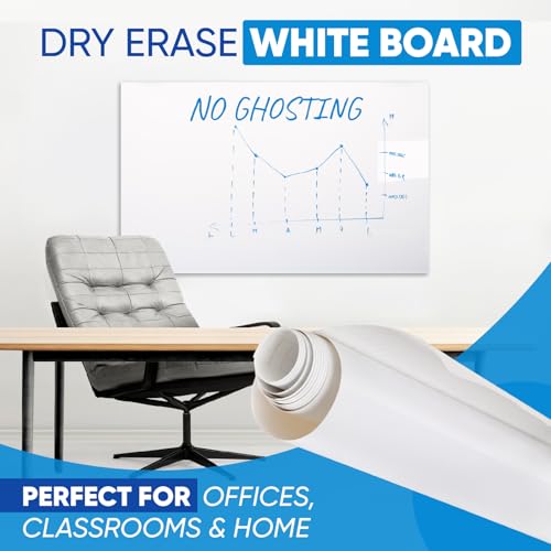 Whiteboard Sticker for Wall, 120" x 17.3" (300x44 cm) No Ghosting Peel and Stick Dry Erase White Board Roll, Stain-Proof Self-Adhesive Whiteboard Paper Ideal for Home Office Classr image 1