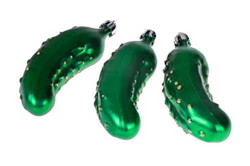 Clever Creations Pickle Christmas Ornament Set Metallic Pickles In Green | 3 Pack | Festive Holiday Décor | Lightweight Shatter Resistant | Hangers Included | 1.5" X 4.5" #TOP5