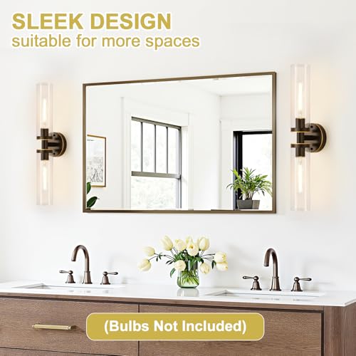 Image of Indoi Wall Sconces Set of Two, Hardwired Brown Bathroom Sconces Wall Lighting with Clear Glass, Modern Sconces Wall Decor Set of 2 Bathroom Light fixtures for Mirror Hallway (Bulbs Not Included)