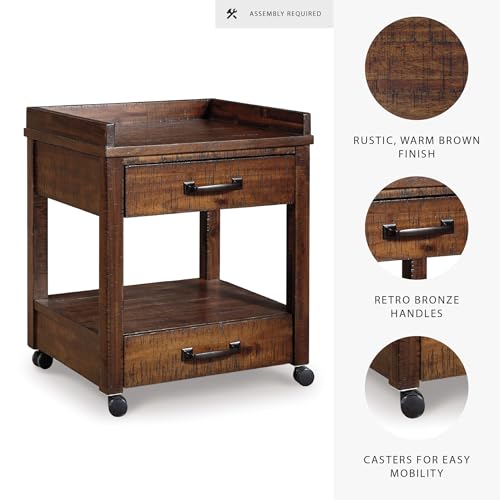 Image of Signature Design by Ashley Baldridge Rustic Industrial Office Printer Stand with Storage, Brown