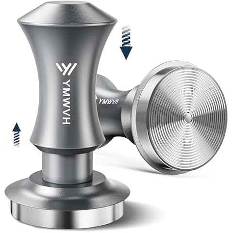 51mm Espresso Tamper, YMWVH Premium Barista Espresso Coffee Tamper Silver with Dual Spring Loaded 100% Stainless Steel Ripple Base, Constant 30lb, Compatible with Delonghi Espresso Coffee Machine Cover