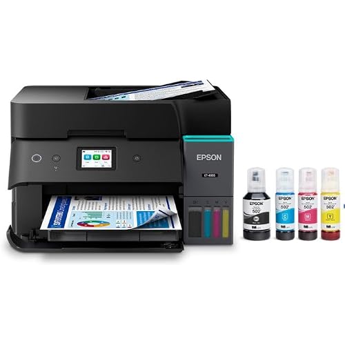 Epson EcoTank ET-4955 Wireless All-in-One Color Supertank Printer, Refillable Tanks, 2.4" Color Touchscreen, Auto Document Feeder, Auto Duplex Print/Copy, Scan, 250-Sheet Paper Tray – Black