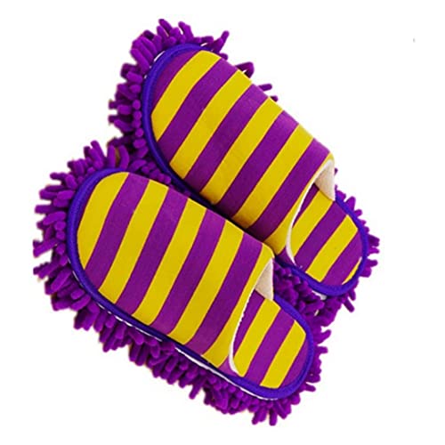 Yililay Mop -Hausschuhe abtrennbare Mikrofaserschuhen Bodenreinigungsschuhe Purpurstreifen 1 Paar Cover