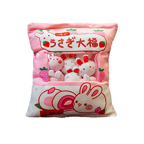 Cute Bag of Plush Animal Dolls Penguin Chick Bear Rabbit Cat Plush Pillow Toys Soft Stuffed Animals Throw Pillow Creative Gifts Room Decor (Rabbit)