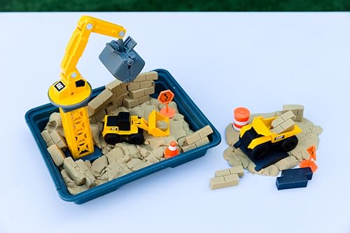 Image of CAT Dig N' Build Dirt Playset - 12 oz Moldable Dirt Compound, Working Crane, 2 Little Machines Vehicles, Construction Molds & Easy-Cleanup Tray, Sensory STEM Toy for Kids Ages 3 +