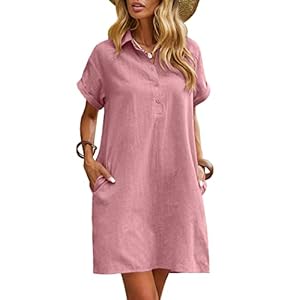 Zeagoo Women’s Summer 100% Cotton Linen Dress Casual Short Sleeve Beach Dresses Tunic Dress with Pockets