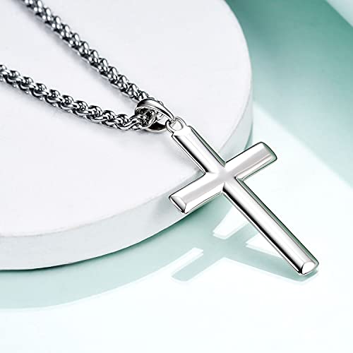 Rnivida Cross Necklace for Men, 925 Sterling Silver Cross Pendant Necklace with Stainless Steel Chain3