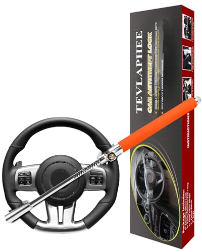 Tevlaphee Steering Wheel Lock, Steering Lock, Car Anti-Theft Device, Adjustable, Universal Fit, Heavy Duty Secure, 3 Keys, Emergency Hammer Window Breaker(Orange)