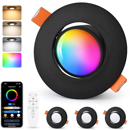 GeyouLux LED Einbaustrahler 230V RGB, Smart 68-80mm 5W IP44 Ultra...