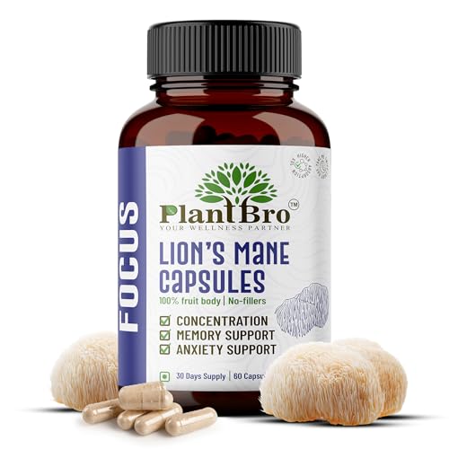 Image of Lion's Mane Mushroom Extract 60 Capsules - 10:1 Concentrate for Focus, Memory & Brain Clarity - Nootropic Supplement for Students & Professionals - Vegan, Non-GMO, FSSAI Certified