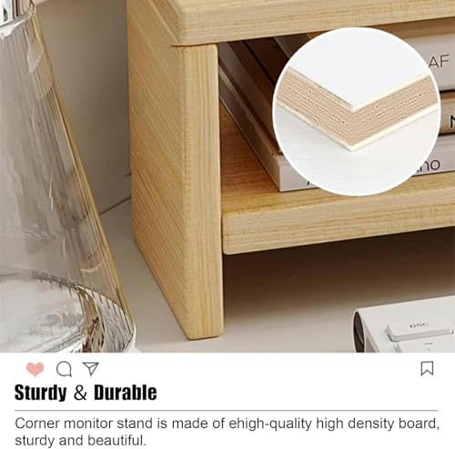 Support de moniteur d'angle bois avec double rangement pour bureau