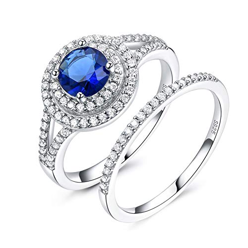 Bague saphir bleu océan lot de 2 anti-ternissement pour femme