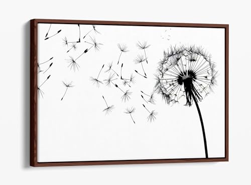Tableau pissenlit noir et blanc pour salon zen avec cadre bois