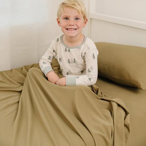 Image of Pobibaby Twin Sheet Set Kids, 3-Piece, Cotton Blend (Khaki Brown) | Kids Bed Sheet Set, 3-Piece, Fitted Sheet, Flat Sheet, Pillowcase, Cotton Blend, Deep Pockets, Soft, Machine Wash, Seasons
