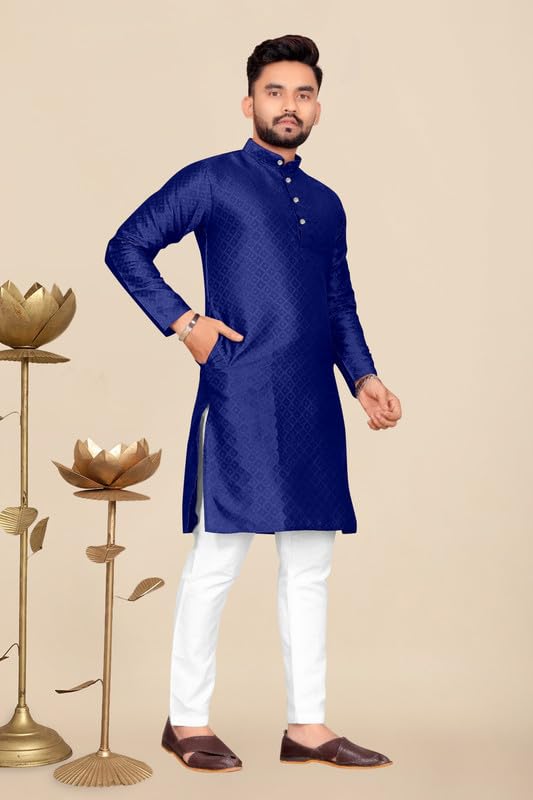 Image of Mens Self Design Cotton Silk Kurta Pyjama Set