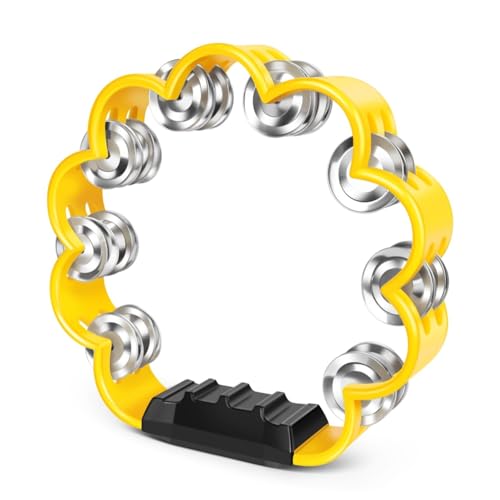 Flexzion 8 Inch Flower Tambourines for Adults, Double Row Jingles, Yellow