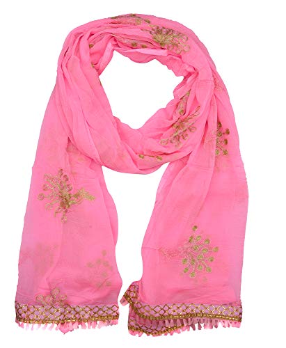 Image of YOUTHQUAKE Heavy Embroidered Work Chiffon Dupatta for Womens & Girls With Fancy Lace
