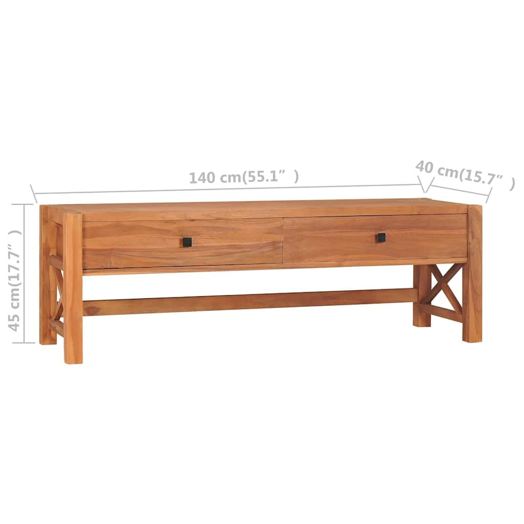 Mobile TV in legno di teak, 140 x 40 x 45 cm, con 2 cassetti, mobile rustico per soggiorno, spazioso tavolo TV con vano portaoggetti, cassettiera in legno stabile, per home theater e camera da