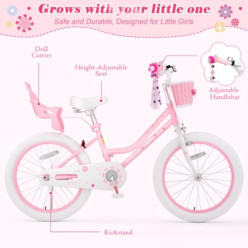 Image of Glaf Toddler Girls Bike for Age 2-12 Years Old | 12 14 16 20 Inch Kids Bike Girls Bicycle with Training Wheels,Basket,Doll Seat,Princess Style Kids Bicycle Gift