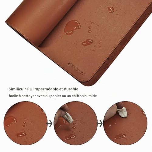 ZORESYN XXL Tapis de Souris,sous-Mains en Cuir PU,imperméable Tapis de Souris Gaming(Marron, 110x50CM) – vue 4