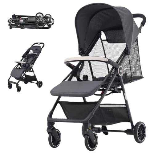 Kennkari ベビーカー A/B型 折りたたみ 軽量 4.7kg コンパクト 0か月~36か月まで リクライニング ホルダー付き 背面 4輪 ワンタッチ B型ベビーカー 赤ちゃん プレゼント 新生児 出産祝い 耐荷重15KGまで baby stroller (ダークグレー)
